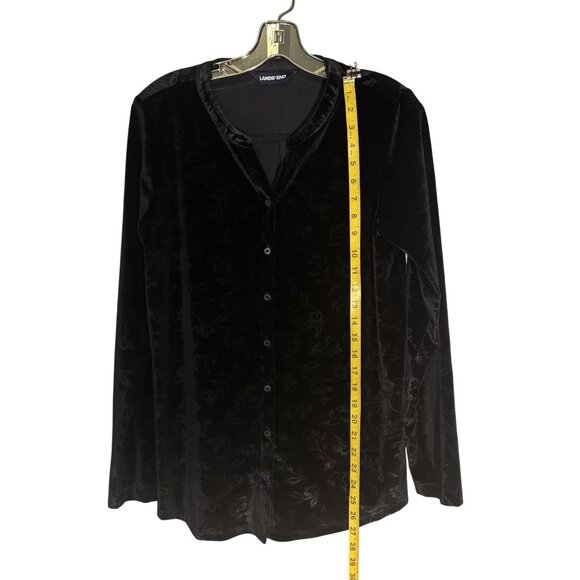 Lands End Black Velvet Floral Button-Up Womens Blouse Size S - Picture 6 of 11